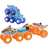 Hot Wheels Monster Trucks Toy Truck & Big Rig Multipack, Power Smashers Deco Pairing with 1:64 Scale Mega-Wrex & Tiger Shark
