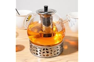 SANCEN Czajniczek z podgrzewaczem 1,6 litra, przezroczyste, podgrzewane szkło do czajnika z wyjmowanym filtrem ze stali nierdzewnej, czajniczek z wkładką sitkową teekanne