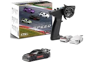 FLYCOLOR Turbo RC 1:76 Mini samochód sportowy 4CH 2,4 GHZ pilot zdalnego sterowania, pełny proporcjonalny zestaw RTR z 2 wymiennymi obudowami (C74-czarny)