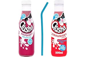 Milkshake Mix Bundle with 1x Crusha Raspberry 500ml, 1x Crusha Strawberry 500ml, 1x Wonder Bundles Reusable Silicone Straw