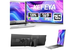 KEFEYA 15,6" Ekran Laptopa Rozszerzenie do Wszystkich Laptopów 120% sRGB FHD 1080P IPS Upgraded Laptop Monitor Rozszerzenie z HDMI/USB-A/Type-C Plug and Play dla Windows, Mac, Android
