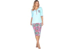 e.Femme® Piżama damska Monika 1095 z bawełny i modalu, rękaw 1/2, spodnie capri