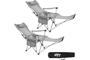 #WEJOY Set di 2 Sedia da Campeggio Pieghevole Reclinabile, Sedia Sdraio da Spiaggia Portatile, Schienale Regolabile, Poggiapiedi Staccabile, Sedia Pieghevole per Esterno Giardino Pesca, Grigio
