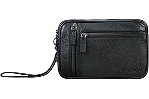 STILORD 'Sunny' Wrist Bag Men Genuine Leather Clutch with Strap Handbag for Tablet 8.4 Inches Mens Travel Document Wallet, Colour:Obsidian Black