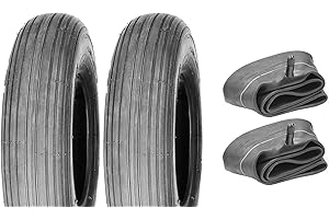 P4B | 2x Schubkarren Reifen (4.80/4.00-8) mit passenden Schlauch Ventiltyp TR 13 | Reifen mit Rillenprofil und Reifenbreite = 104 mm
