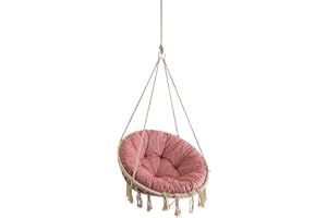 ‎PILLOWPRIM Velvet Kissen für Hängesessel, Sitzkissen für Stuhl, Hängekorb Sessel, Indoor Kissen, Waschbar Auflage, Rund, Swing, Schaukelkissen, Rosa, 92 cm