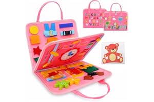 iewrtcin Baby Busy Board for Toddlers, Montessori Toy for 1-3 Year Old, Fine Motor Skills Toys Busy Book for Kids, Birthday Gifts for Boys Girls (Pink)