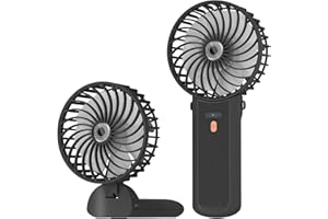 Lepwings Handventilator, Mini Ventilator USB Wiederaufladbar, 5,5-16 Std. Laufzeit, 4 Windgeschwindigkeiten, Faltbarer Leiser Kleinventilator für Reisen, Büro, Zuhause und Draußen - Schwarz