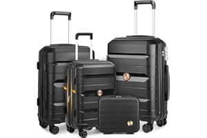 Sea choice Set Valise 3 de Voyage 20/24/28'' PP Rigide Bagage Trolley avec 4 Roues Doubles et Serrure TSA et Vanity, 55cm Bagages Cabine Extensible