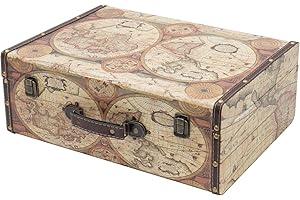 HMF VKO104 Valigia in Legno Vintage | 44 x 32 x 16 cm | Grande | a Colori Mappa del Mondo