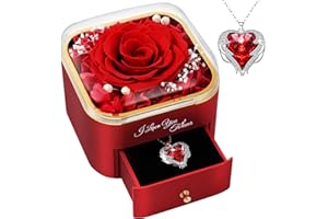 FRFG Ewige Echte Rose mit Halskette, Muttertagsgeschenke für Mama, Ewige Blume Geschenke für Frauen Mama Oma, Konservierte Rose geben Valentinstag Muttertag - Rot