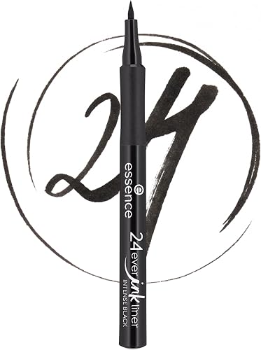 essence 24ever Ink Liner, Eyeliner Waterproof, 01 Intense Black, 1,2 ml | Pincel Extrafino para Un Delineado Perfecto con un