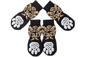 Akopawon 4 Pcs Chaussettes Anti-Dérapantes Chien Chat Contrôle Traction pour Porter à l’intérieur, Chaussettes Chien Chat pour Chien Chat avec Renforcement en Caoutchouc, Taille S - 3XL 1.0-22,5 Kg