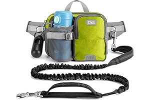 ETACCU Smycz do biegania dla psa, bez użycia rąk, z paskiem do chodzenia, trwała, 2 uchwyty do chodzenia, odblaskowa amortyzacja wstrząsów, 120-180 cm (zielona)