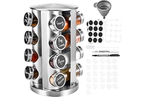 FDGAUCA Portaspezie Girevole, 360° Porta Spezie per Cucina Girevole, con 16 Barattoli Portaspezie, Portaspezie Salvaspazio, Organizer Girevole, Portaspezie Barattolini, Barattoli Spezie per Cucina