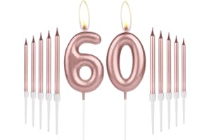 MCISKIN Girls 60th Birthday Candles Decorations, Number 60 Candle with Rose Gold Long Candles, Birthday Candles for Cake, Cake Candle Cake Topper for Women Birthday Party 60th Wedding Anniversary Celebrations