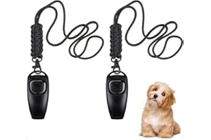 FAMINI Hundepfeife mit Pfeifenband, 2 Stück Trainingspfeife Hunde Hundepfeife Clicker 2 in 1 Pfeife und Clicker mit 2 Pfeifenband für Schiedsrichter Lehrer Outdoor-Camping Sport Hund Taubentraining(schwarz)