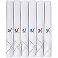 Caruso Italy Men's Initial Monogram (A-Z) Embroidery 100% Pure Cotton Handkerchief White Base With Colored Border - Pack Of 6