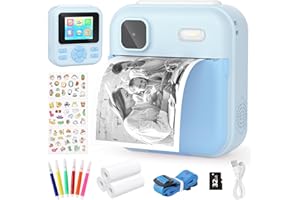 YOHOOLYO Macchina Fotografica Bambini Istantanea 2.4 Pollici, 1080P HD con scheda SD da 32GB, 6 penne colorate e 3 rotoli di carta da stampa, regalo per bambini da 3 a 14 anni-Blu