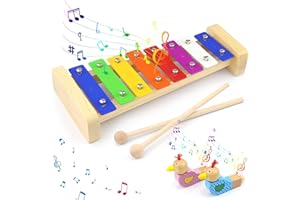 BAERTMY Instrument de Musique Xylophone Bebe en Bois Percussions Instruments Jeu Educatif Montessori avec Baguette Xylophone et 2 Sifflet D'oiseau Jouet Enfant Glockenspiel Adulte Jouets Musicaux