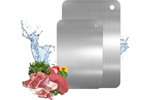 FERRADREND 2 Pièces Planche à Découper en Titane 30x19.5cm, 23.5x14.5cm Alimentaire Planche a Decouper Inox des Deux Côtés, Multifonctionnelle, Antibactérienne Titanium Cutting Board pour Viande Fruits Légumes