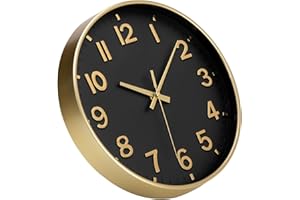 ACCSHINE Zegary ścienne, nowoczesne, nietykające, ciche, 30 cm, kwarcowy, niebieski, zasilany bateriami, łatwy do odczytania, do pokoju, domu, kuchni, sypialni, biura, szkoły (czarny + złoty)