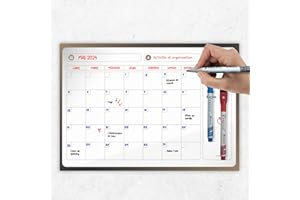 PREVIS Calendrier Mensuel Mural Effacable A3 40X30CM avec 3 feutres - Tableau organisateur mural Planning Mensuel - Planificateur Calendrier Mural 2025 Grand Format Familial