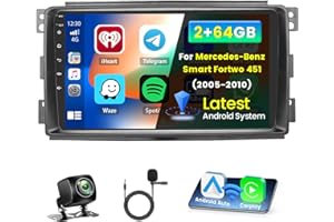 Inefala 2+64G Android 15 Radio para Pantalla Mercedes-Benz Smart Fortwo 2005-2010, Pantalla Coche Táctil de 9'' con Inalámbrico CarPlay y Android Auto, con Navegación GPS Mirror Link BT RDS Wi-Fi