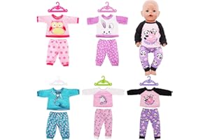 CARREUTY 5 Sets Baby Doll Clothes for 14-18 Inch Doll, Baby Doll Accessories for Reborn Doll Owl Rabbit Mermaid Pony Panda Cute Pattern 5 Tops 5 Pants with 5 Hangers Birthday Children's Day Gifts
