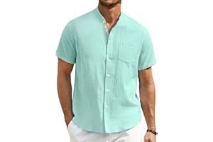 Enlision Mens Linen Shirts Short Sleeve Grandad Collar Collarless Shirts for Men Casual Summer Beach Henley Shirt Button Down S-4XL