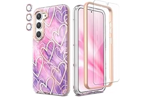 Chvelop Samsung S23 Hülle mit Kameraschutz+Schutzfolie+Stoßfänger, Samsung Galaxy S23 Hülle Anti-Yellowing Glänzend, 360 Grad Schutz TPU Stoßfest Kratzfest Handyhülle für Samsung S23 6.1'' Lila