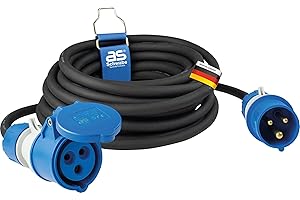 as - Schwabe Cavo di prolunga da campeggio, 10 m, 230 V, 16 A, 3 poli, spina CEE con indicatore di tensione, accoppiamento CEE con coperchio ribaltabile, prolunga per camper, prodotto in Germania,