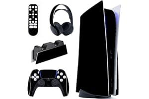 PlayVital Skin für ps5 Konsole Regular Edition,Aufkleber Vinyl-Skin Stickers Schutzfolie Folie für PS5 Konsole,Controller,Ladestation, Headset,Medienfernbedienung-Schwarz