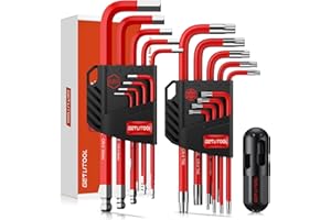 GETLITOOL Jeu de Clé Allen 18PCS Clé Allen & Clés Torx Set de Clés Hexagonales HX 1,5mm-10mm &TX T10-T50 Professionnelles Portable avec Support Rabattable Poignée en T
