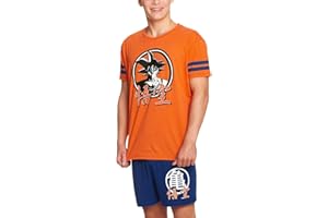 ELBENWALD Dragon Ball Z Pijama 2 Piezas Goku Camiseta Shorts Elven Forest algodón Naranja Azul - L