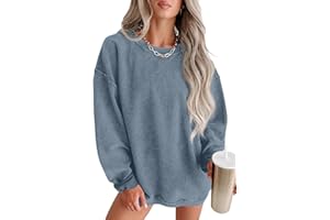 QIXING Damen Sweatshirt Oversize Pullover Rundhals Baumwollpullover Langarm Cordpullover Tops Herbst Mode Outfits 2025