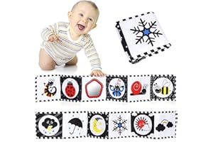 Jenilily Livre d'Eveil Double Face en Tissu Bébé Eveil 0 3 6 Mois, Livre Tissu à Suspendre, Livre de Naissance sensoriel Bebe 0-3 Mois Garçon Fille