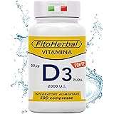 Vitamina D 60000 UI/mese ALTO DOSAGGIO 500 Compresse | Integratore Vitamina d3 2000 UI Supporto per Ossa Denti Muscoli, Integ