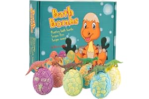 Pagezol 6PCS Large Bath Bombs for Kids with Surprise Dinosaurs Toys Inside, Natural Bath Bombs Gift Set, Handmade Spa Colorful Fizzy Bubble Bath Bombs, Birthday Christmas Easter Gift for Girls Boys