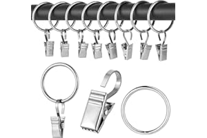 ‎REALURE Realure 50 Stück Edelstahl Gardinenringe mit Clips, Silber Vorhangringe mit Clips, Gardinenklammern mit Ø 30 mm Metall Gardinenringe für Vorhänge, Gardinenstangen, Duschvorhang, Fotos und Licht