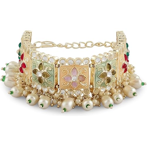 ZAVERI PEARLS Multi Colour Enamel Kundan & Beads Ethnic Bracelet For Women-ZPFK16769