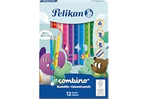 Pelikan® Kredki Combino | Zestaw 12 Kolorów | Trójkątny | Lepsza Kontrola | Do Rysowania i Kolorowania | Trwałe i Solidne | Dla Dzieci i Dorosłych Do Szoły i Domu | Certyfikat FSC | Różne Kolory