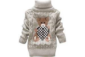 De feuilles Pull à Grosses Torsades Col Roulé Bébé Fille en Tricot Manches Longues Haut Chandail Motif Imprimé Ours