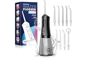 JTF Irrigatore Orale Senza Fili, Portatile Idropulsore Dentale Professionale Ricaricabile, 4 Modalità e 9 ugelli e Capacità 300ML Elettrico Water Flosser Impermeabile IPX7 per Viaggi a Casa(Nero)
