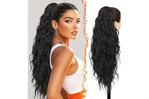 BARSDAR Nero Marrone Coda Cavallo Capelli Extension con Coulisse, 66cm Lunga Ricci Ondulati Coda di Cavallo Capelli Extension per Donna, Sintetici Clip in Posticci Finta Capell, Nero Marrone