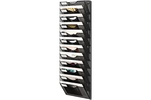 Senhoglb Metal Hanging Wall Files, 12 Tier Wall File Holder, A4 Mesh Magazine Storage Rack, Mail Organiser for Wall, Black