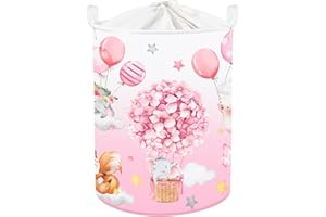 Clastyle Cestino Portaoggetti Fiore Rosa Mongolfiera Elefante Che Dorme Ceste per la Biancheria Giocattoli Rettangolare per Camera dei Bambini, 40x30x30 cm