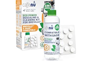 CAFFENU Sage Compatible Descaling Solution & 10 Sage Cleaning Tablets. 200ml Sage Descaler Compatible with All Sage and Breville Coffee Machines. Removes Limescale and Provides Hotter Coffee
