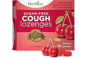 Herbion Naturals zuckerfreie Husten-Lutschtabletten mit natürlichem Kirschgeschmack, beruhigt Halsschmerzen; für Erwachsene und Kinder ab 12 Jahren, 18 Lutschtabletten