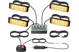 EYPINS 4x Feux de Pénétration à 12 LEDs - 48W Étanche IP68 12/24V Orange - Prise Allume-Cigare 8 Modes Flash Lampe Stroboscopique d'Urgence pour Remorque/Caravane/Van/Camion - CE&ROHS